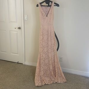 Sexy Pink Backless Lace Gown